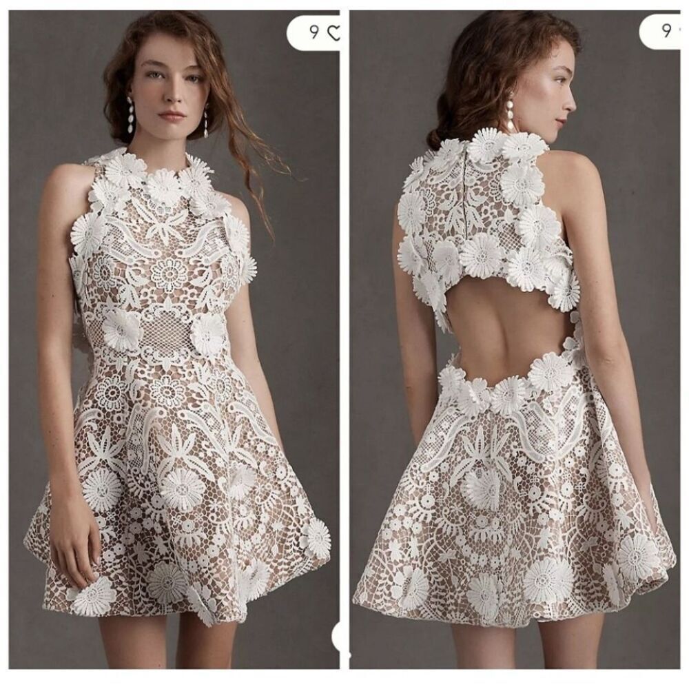 Anthropologie White Floral Lace Wedding Dress